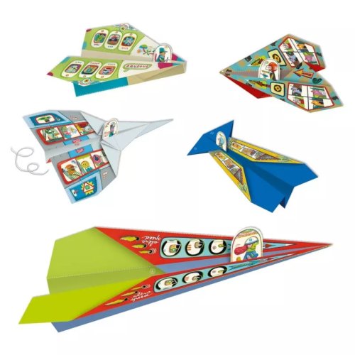 Set origami din hartie pentru copii, foi avioane, cu autocolante pilot