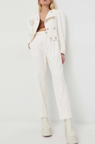 Custommade pantaloni de catifea cord Priva femei, culoarea alb, drept, high waist