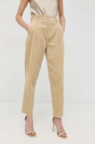 Custommade pantaloni de catifea cord Priva femei, culoarea bej, drept, high waist