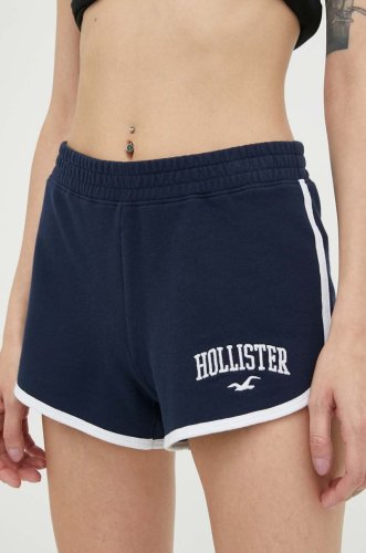 Hollister Co. pantaloni scurti femei, culoarea albastru marin, cu imprimeu, medium waist