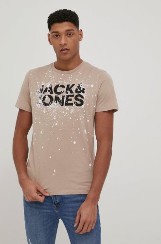 Jack & Jones tricou din bumbac culoarea bej, modelator