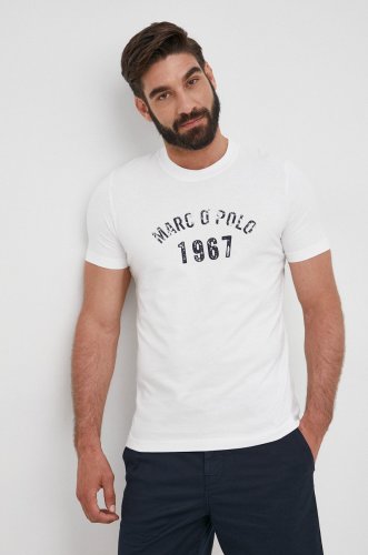 Marc O'Polo tricou din bumbac culoarea alb, cu imprimeu