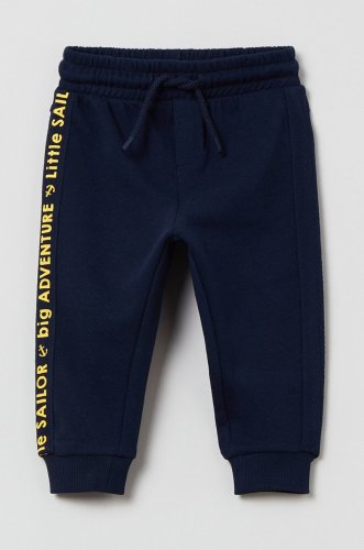 OVS pantaloni de trening pentru copii culoarea albastru marin, cu imprimeu
