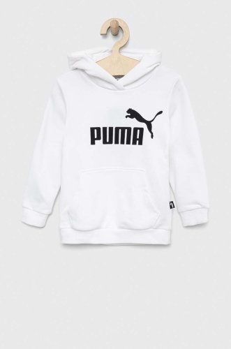 Puma bluza copii ESS Logo Hoodie TR G culoarea alb, cu glugă, cu imprimeu