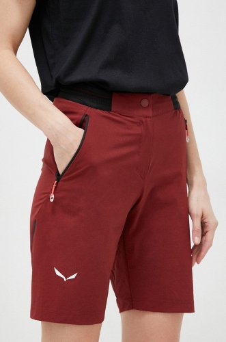 Salewa pantaloni scurți outdoor Pedroc DST culoarea bordo, neted, medium waist