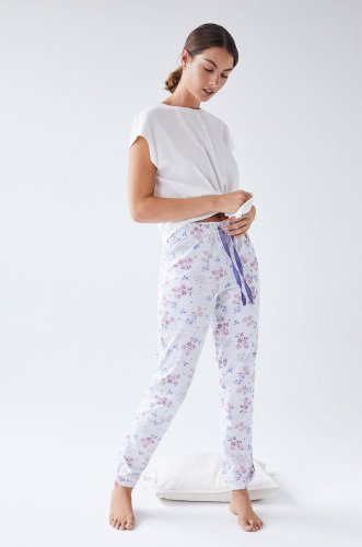 Women'secret Pantaloni de pijama femei, culoarea alb, bumbac