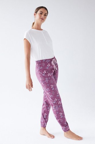 Women'secret Pantaloni de pijama femei, culoarea violet, bumbac