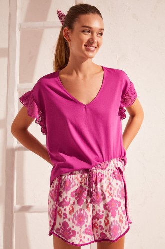 women'secret tricou de pijama din bumbac Mix & Match culoarea roz, bumbac
