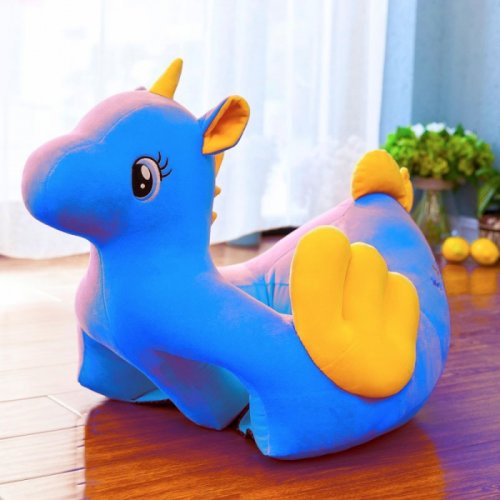 Fotoliu pentru bebe din plus cu spatar si suport de picioare - Unicorn Albastru
