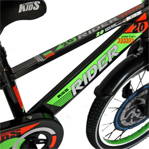 Bicicleta Carpat Rider C2007C 20 V-Brake cu cosulet 7-10 ani negruverde