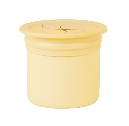 Cana cu pai si recipient gustari Minikoioi premium silicone Sip+Snack mellow yellowpowder grey