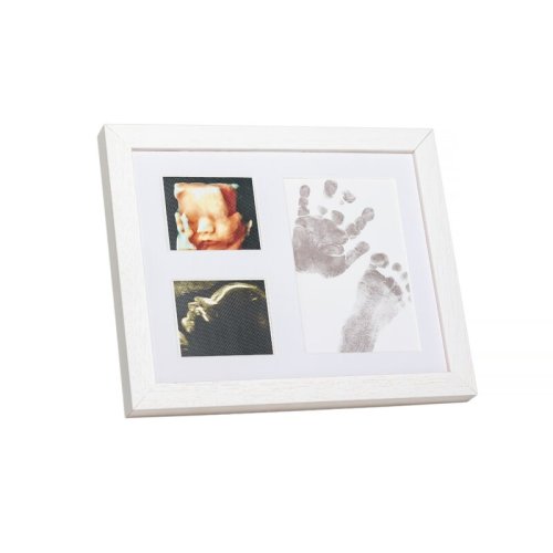 Kit amprente mulaj cu cerneala gri pentru manuta si piciorus Tiny Memories Frame non-toxic 10x15 cm alb Baby HandPrint