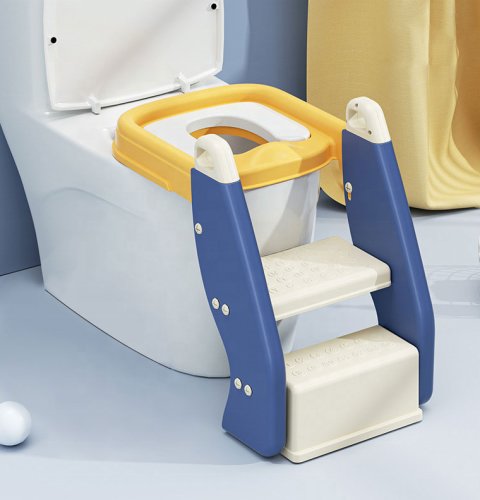 Reductor pentru toaleta cu scarita Little Mom Soft Pad Yellow Blue