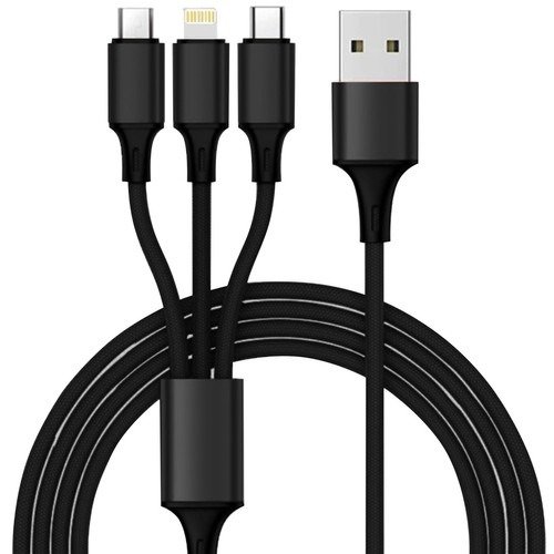Cablu 3 in 1 , lungime 115 cm - culoare Negru Micro USB - Type C-Iphone