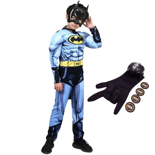 Costum muschi Batman cu manusa lansator pentru baieti 7-9 ani 120 - 130 cm