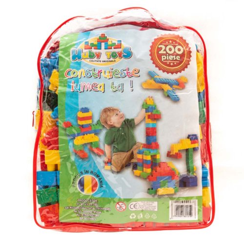 Cuburi de constructie din plastic, multicolore, in rucsac, 200 piese HT1043