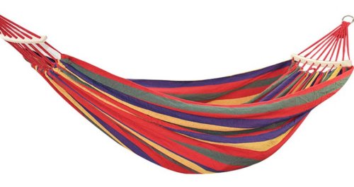 Hamac Multicolor Simplu (1 persoana), 190 x 80 cm, cu bara de 40 cm, Rosu