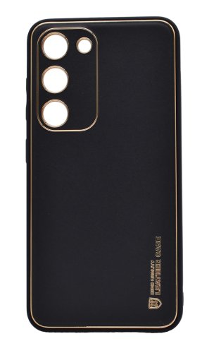 Husa eleganta din piele ecologica pentru Samsung Galaxy A52 cu accente aurii, Negru