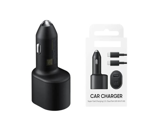 Incarcator auto Fast Charger, Dual Port, USB 15W si USB-C 45W + Cablu, 5A, pentru Samsung, L5300, Blister, Negru