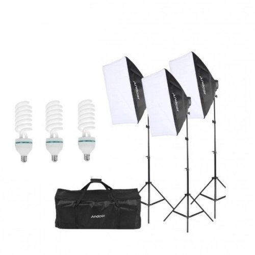 Kit 3 softbox pentru studiourile foto, cu geanta de transport dedicata si 3x bec LED 20W, Negru
