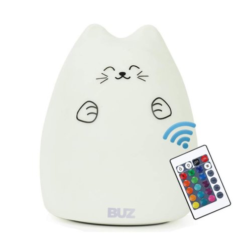 Lampa de veghe LED pisicuta multicolora din silicon moale, control prin telecomanda, buz