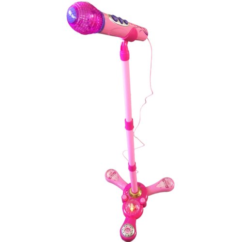 Microfon roz de jucarie cu stativ suport MP3 si lumini, SALAMANDRA KIDS®(D3-3)