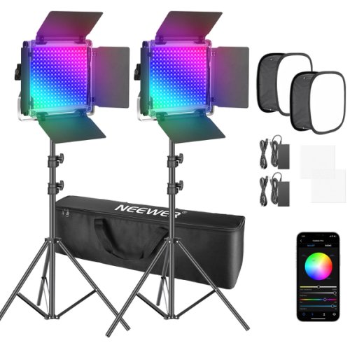 Panouri 2x RGB + APP Control Kit foto-video + Trepiede + 2 Softbox + Geanta transport