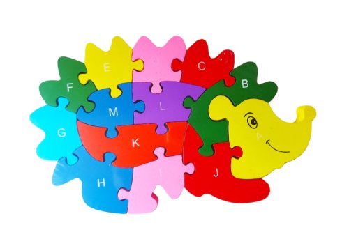 Puzzle 3D din lemn pentru copii cu Alfabet si Cifre, Arici, 26 piese, 25 cm, 18009SX