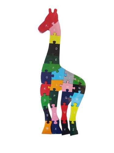 Puzzle 3D din lemn pentru copii cu Alfabet si Cifre, Girafa, 26 piese, 41 cm, 18006SX