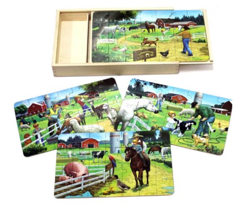Puzzle 4 in 1 din lemn in cutie cu tematica – Animale de la ferma, WD9003A RCO®