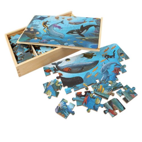 Puzzle 4 in 1 din lemn in cutie cu tematica – Animale marine, WD9003D RCO®