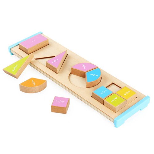 Puzzle Montessori din lemn 3D - partile intregului cu 4 reprezentari geometrice si fractii, WD2068 RCO®
