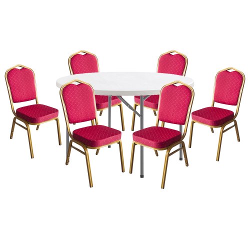 RAKI Set masa plianta rotunda pentru evenimente, catering D122xH73,5cm cu 6 scaune culoare rosie 45x51x92cm