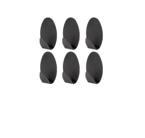 Set 6 agatatori cuier autoadezive, ovale, metal, negru Sepio
