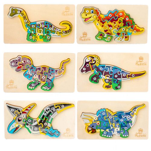 Set 6 puzzle-uri 3D din lemn – Dinozauri, 60 piese, WD9554 RCO®