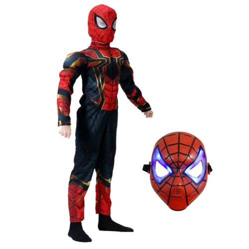 Kidmania - Set costum iron spiderman cu muschi si masca led pentru baieti 120-130 cm 7-9 ani