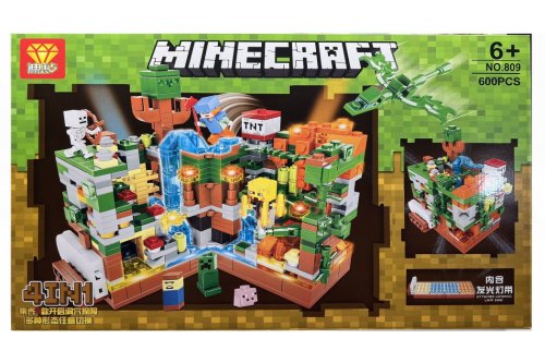 Set de constructie Dizuan, Lumea Minecraft cu lumini si parti mobile, 600 piese tip lego