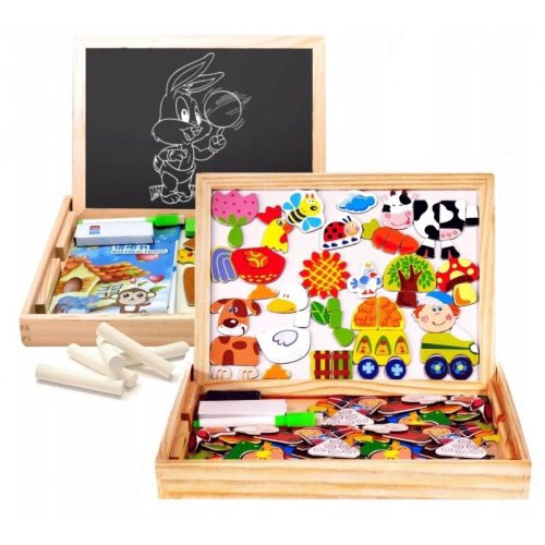 Set educativ cu tabla magnetica,creta si elemente puzzle colorate pentru copii