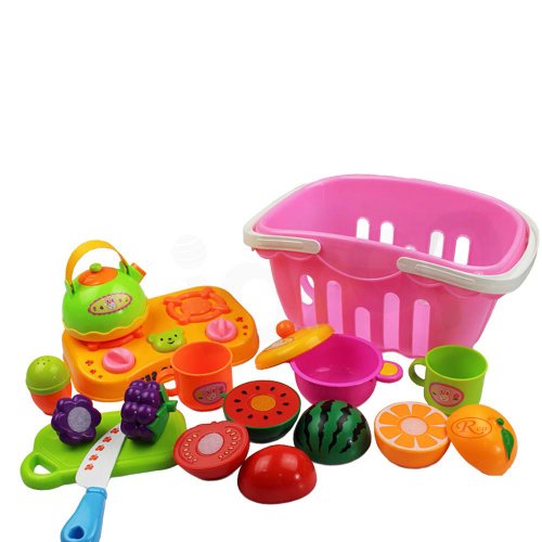 Set jucarii pentru copii cos cu fructe si legume de taiat, Super Market,14 piese WP3504-A RCO