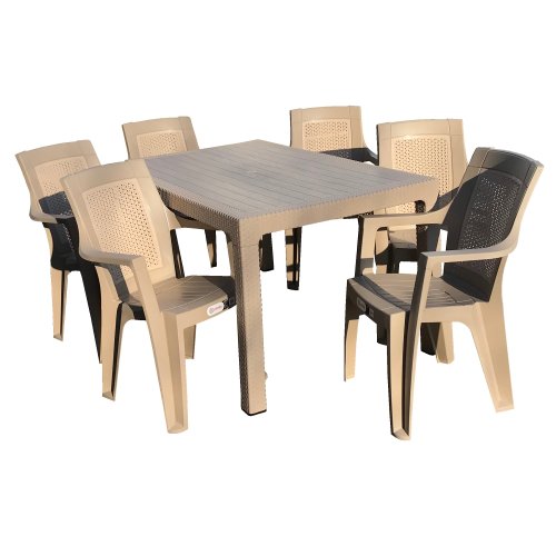 Set mobilier gradina RAKI GARDELA, masa CLASSI RATAN 150x90xh75cm cu 6 scaune ELEGANCE MATTED 62x57xh88cm culoare cappuccino