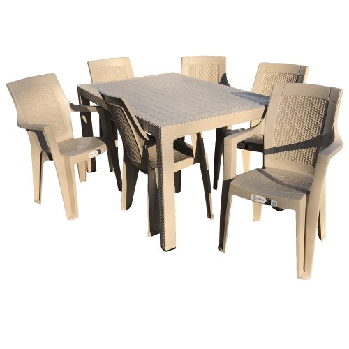 Set mobilier gradina RAKI GARDELA, masa CLASSI RATAN 150x90xh75cm cu 6 scaune ELEGANCE RATAN 62x57xh88cm culoare cappuccino