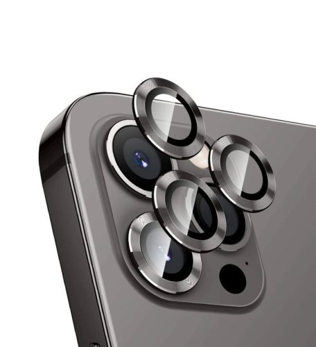 Sticla de protectie camere cu cadru din aluminiu pentru iPhone 11 Pro, Negru