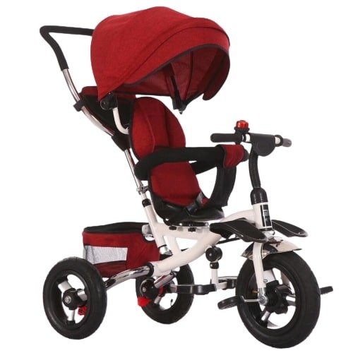 Tricicleta copii Go Kart Cool Baby scaun reversibil, 8-36 luni, cauciuc eva, suport picioare, maner parental, cosulet jucarii, borseta, rosu