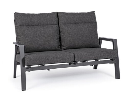 Canapea cu 2 locuri pentru gradina Kledi, Bizzotto, 152 x 81 x 98 cm, spatar ajustabil, aluminiu/textilena 1x1, gri carbune