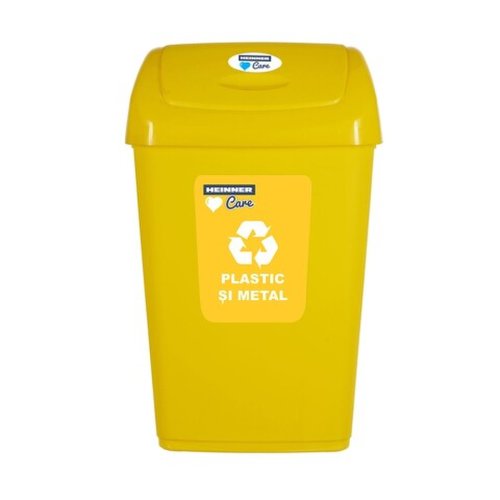 Cos de gunoi cu capac batant pentru reciclare selectiva, Heinner, 25 L, galben