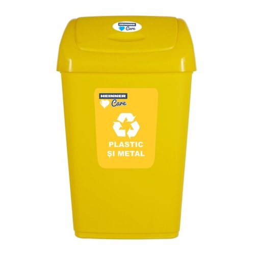 Cos de gunoi cu capac batant pentru reciclare selectiva, Heinner, 50 L, galben