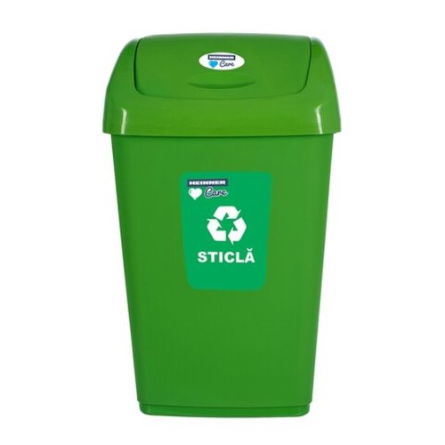 Cos de gunoi cu capac batant pentru reciclare selectiva, Heinner, 50 L, verde