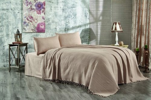 Cuvertura Double Pique, 220x240 cm, 100% bumbac, Lotus, Whitney, cappuccino