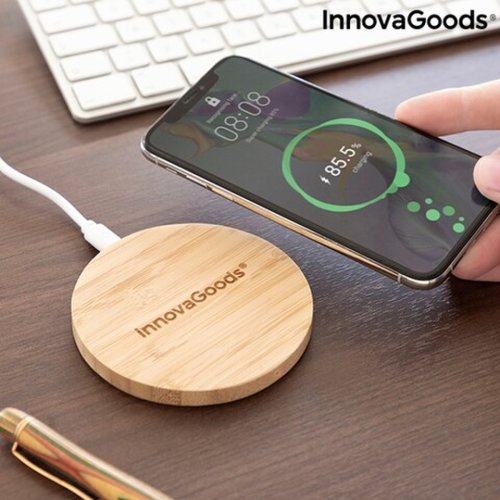 Incarcator wireless din bambus pentru telefon InnovaGoods, Ø9.2 cm