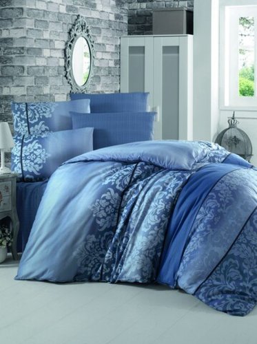 Lenjerie de pat pentru o persoana, 2 piese, 135x200 cm, amestec bumbac, Victoria, Oyku, albastru